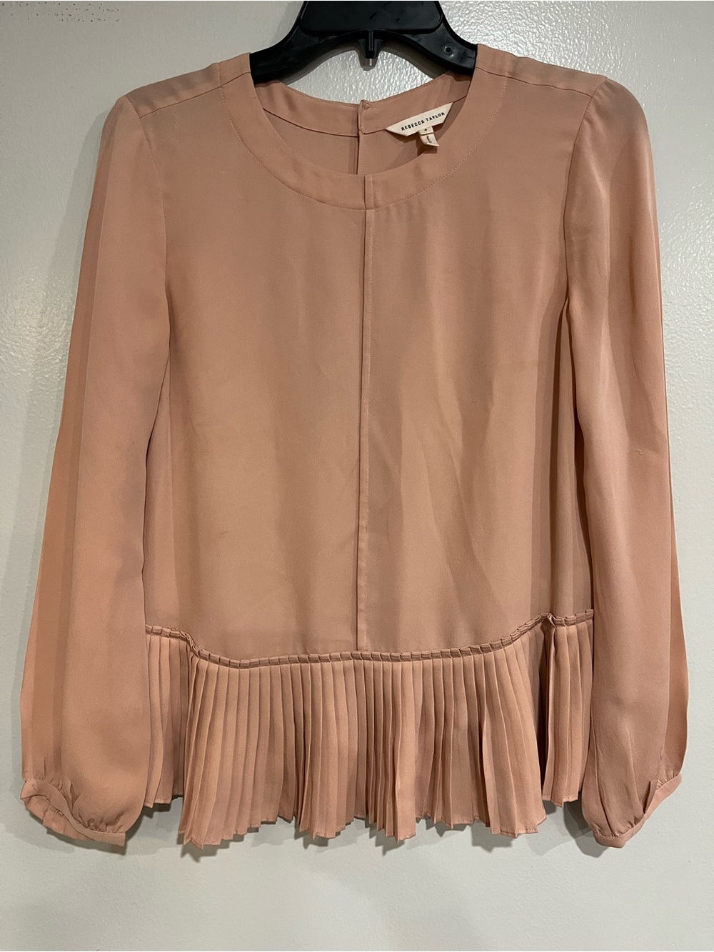 REBECCA TAYLOR 100% Silk Pleated Long Sleeve Blouse Sz 4